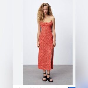 Zara Womens ditsy floral midi Dress Slip Summer Flirty Linen Blend Feminine